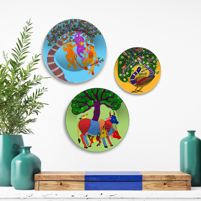 Wild Harmony Tribal Animal Premium Wall Plates Painting Set of 3
