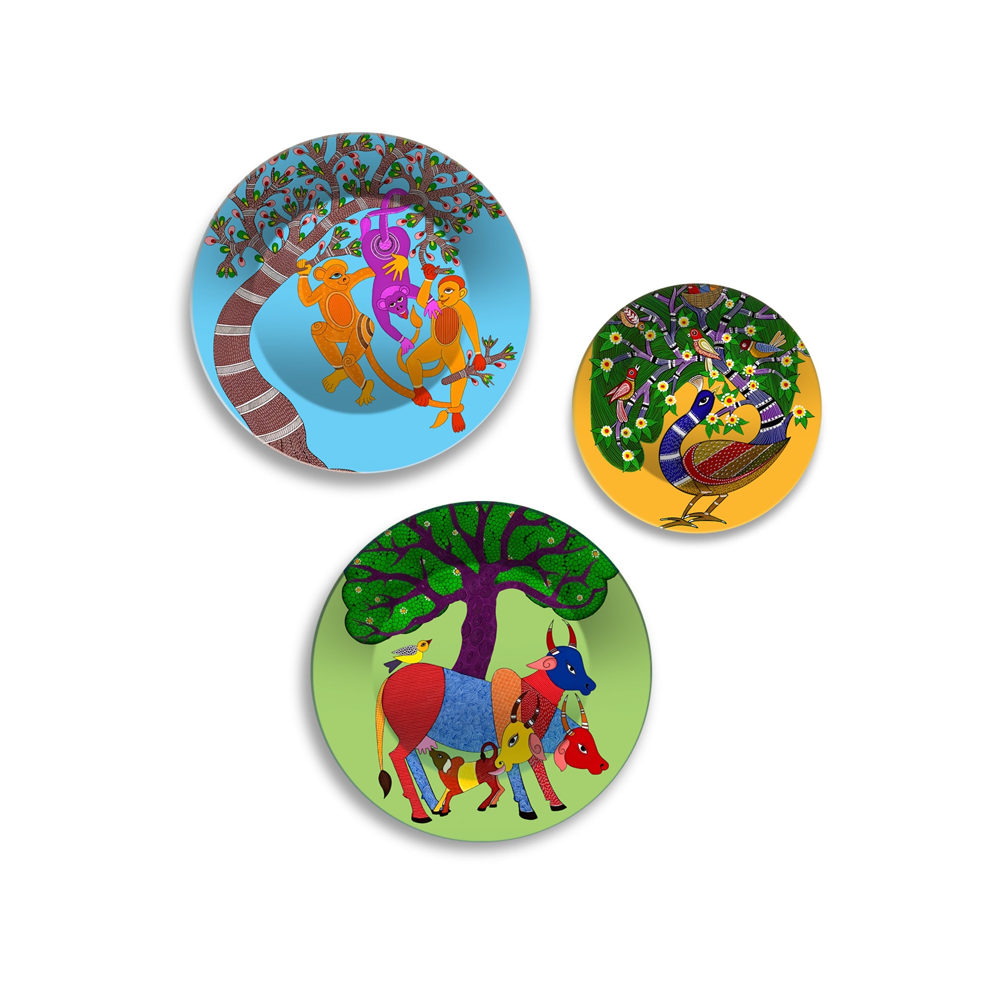 Wild Harmony Tribal Animal Premium Wall Plates Painting Set of 3