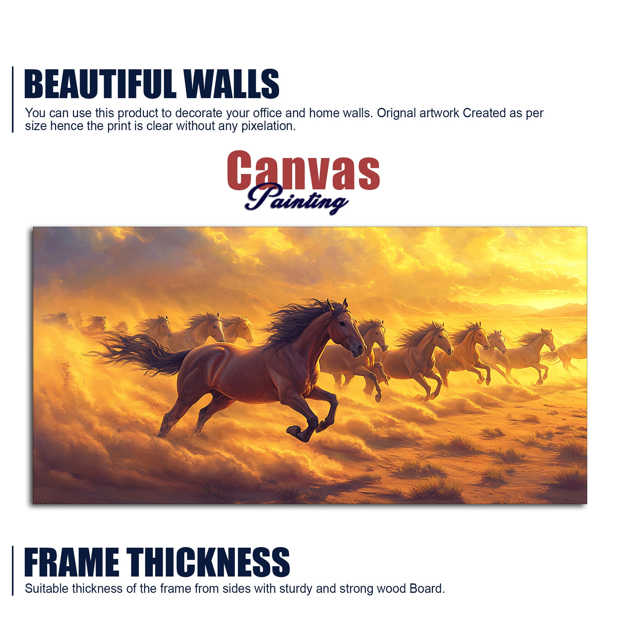 Wild Horses Running at Sunset Wooden Canvas Wall Painting