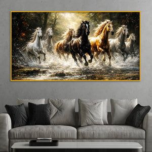 Wild Running Horses Crystal Glass Wall Painting