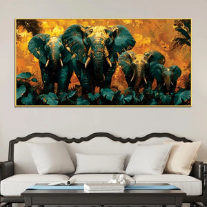 Wildlife Elephant with Gold Splash Effect Canvas Wall Painting
