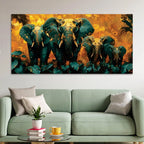 Wildlife Elephant with Gold Splash Effect Canvas Wall Painting