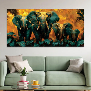 Wildlife Elephant with Gold Splash Effect Canvas Wall Painting