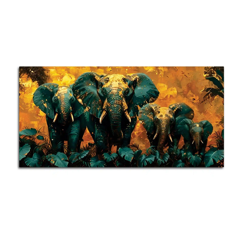 Wildlife Elephant with Gold Splash Effect Canvas Wall Painting