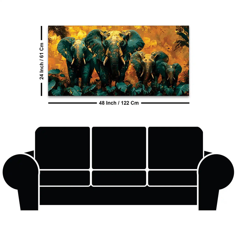 Wildlife Elephant with Gold Splash Effect Canvas Wall Painting
