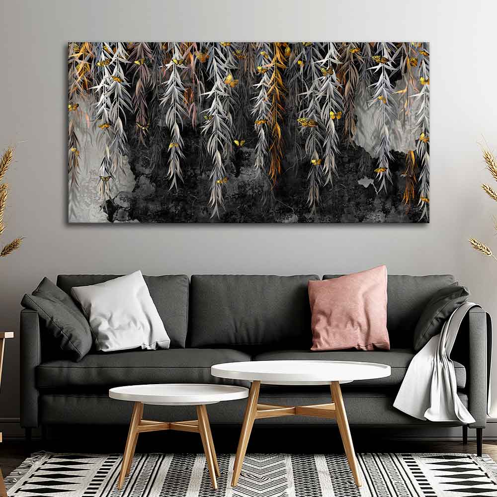 Willow Branches with Gold Butterflies Wall Painting