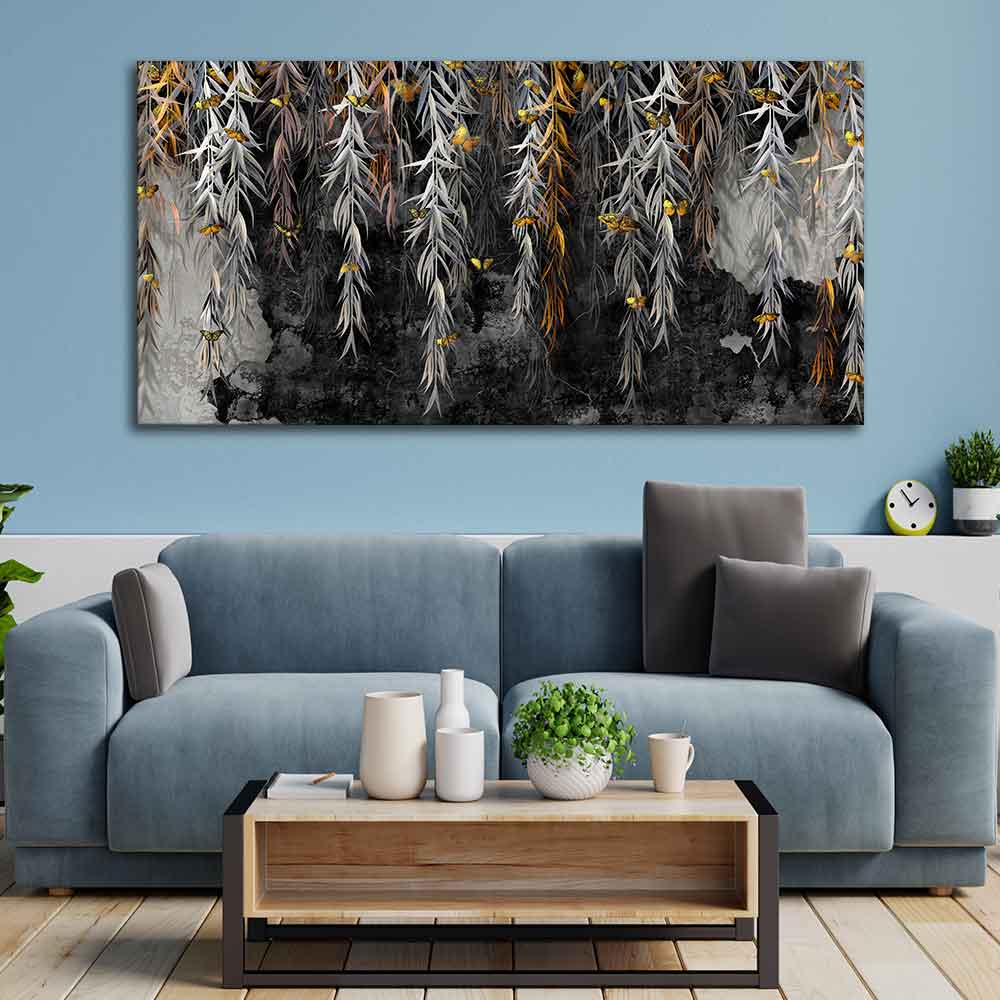 Willow Branches with Gold Butterflies Wall Painting