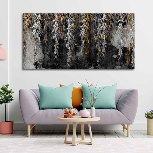 Willow Branches with Gold Butterflies Wall Painting