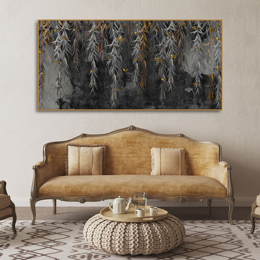 Willow Branches with Gold Butterflies Wall Painting