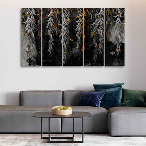 Willow Branches with Gold Butterflies Wall Painting of Five Pieces