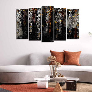 Willow Branches with Gold Butterflies Wall Painting Set of Five Pieces