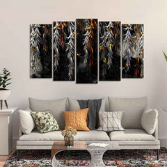 Willow Branches with Gold Butterflies Wall Painting Set of Five Pieces