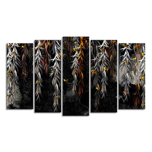 Willow Branches with Gold Butterflies Wall Painting Set of Five Pieces