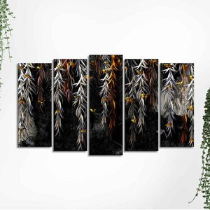 Willow Branches with Gold Butterflies Wall Painting Set of Five Pieces