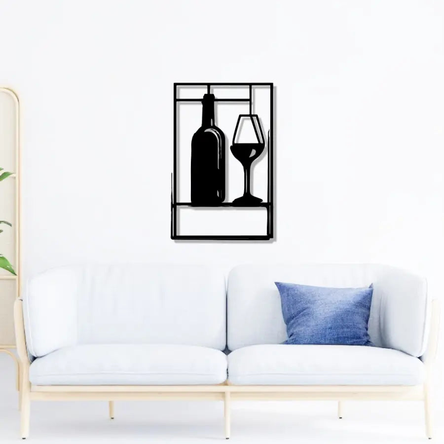 Wine Bottle with Glass Design Bar Metal Art Wall Decor