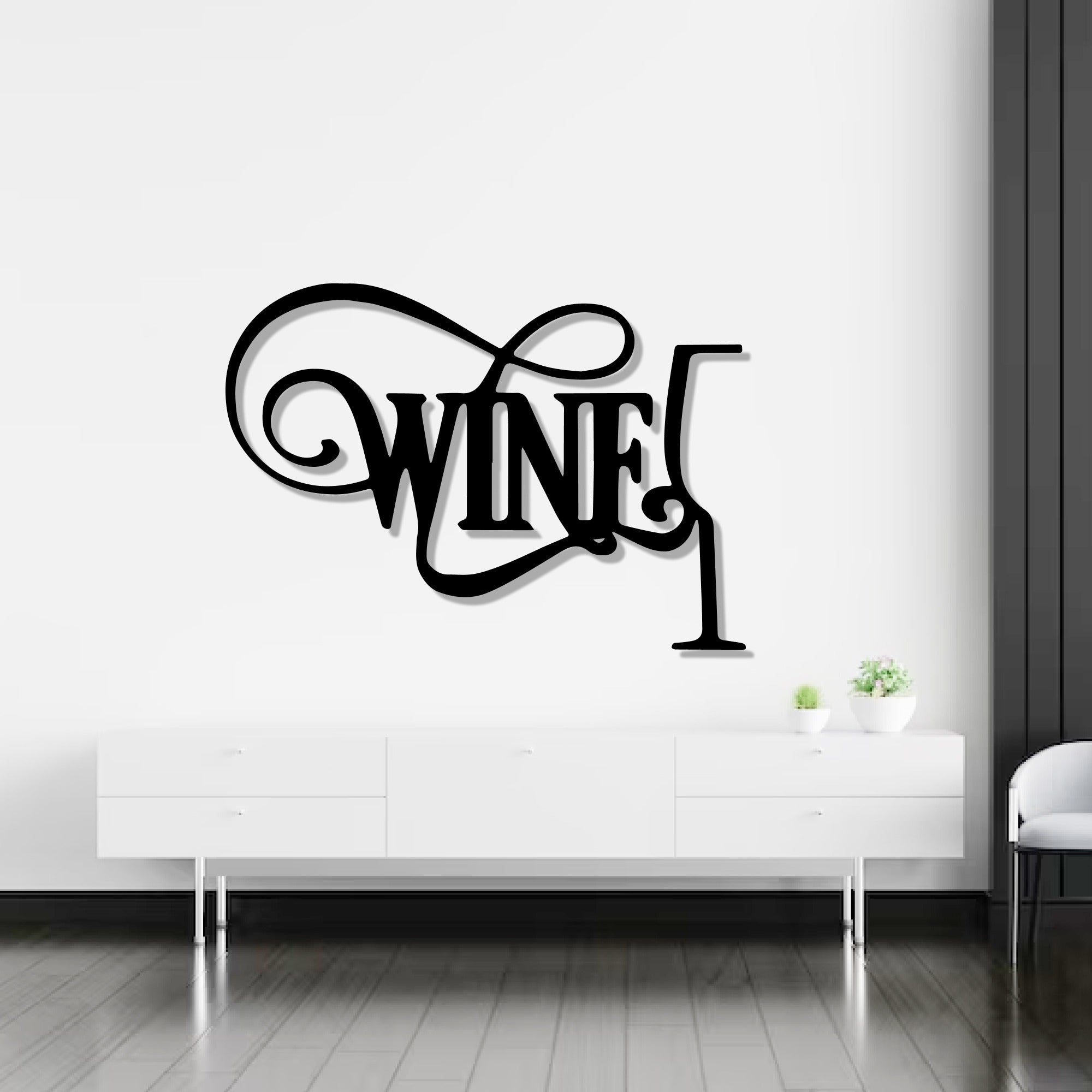 Wine Text with Glass Shape Metal Wall Art Decor