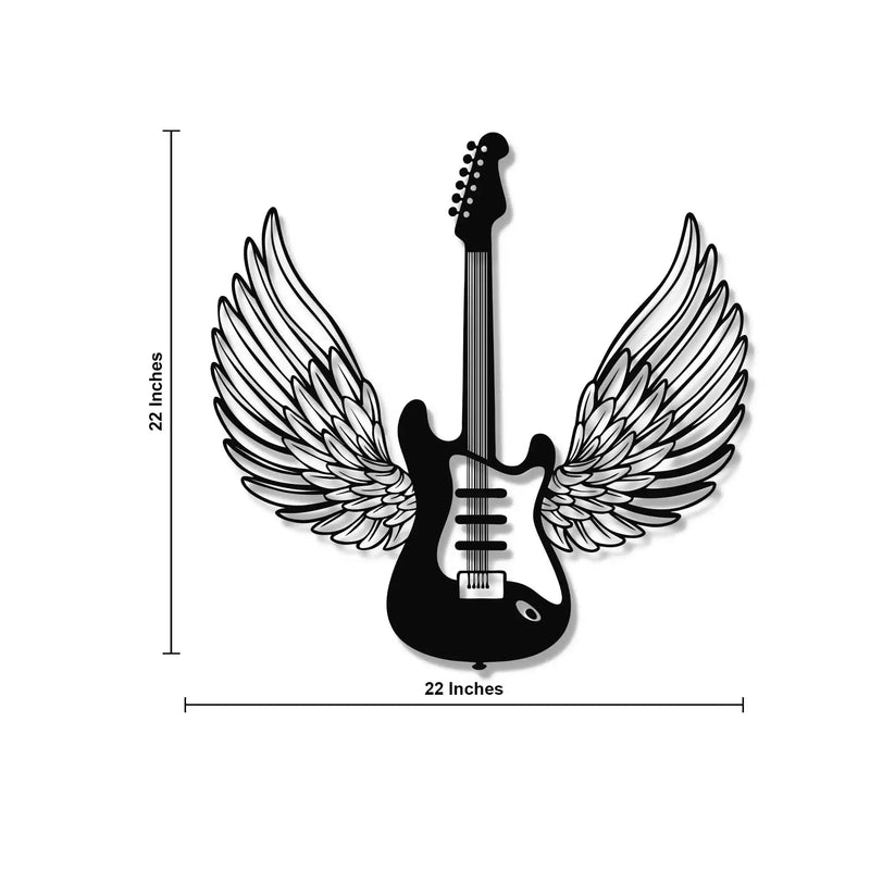 Winged Guitar Designed Metal Art Wall Decor