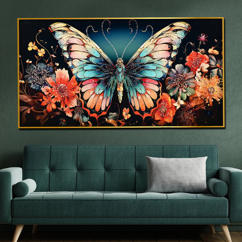 Wings of Floral Butterfly Framed Crystal Glass Painting