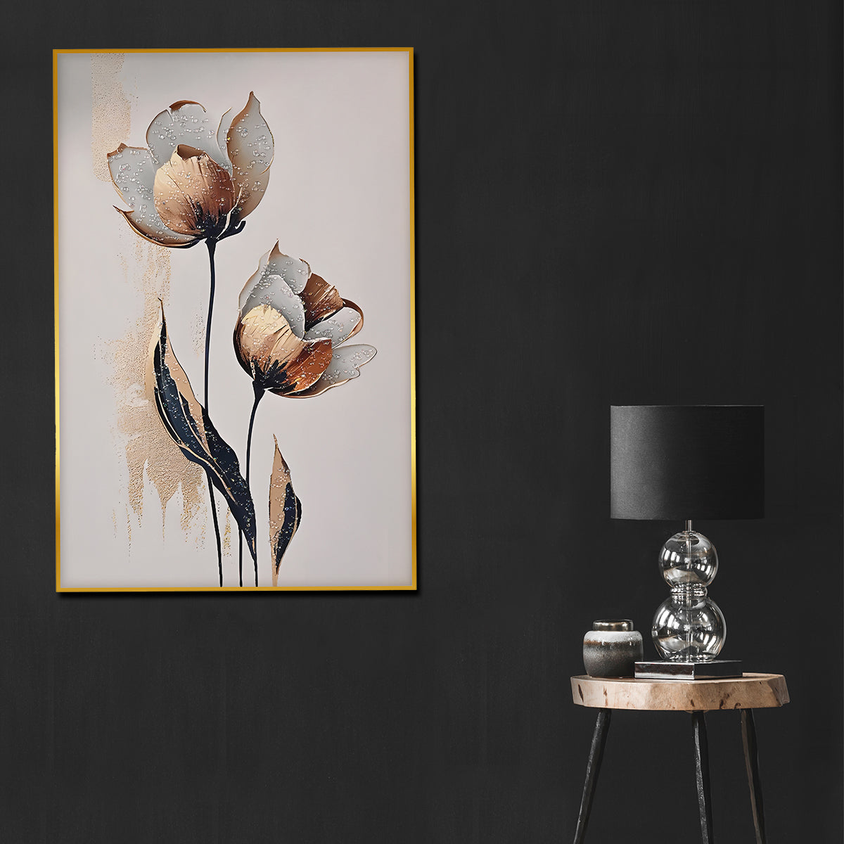 Winter Bloom Framed Crystal Glass Painting