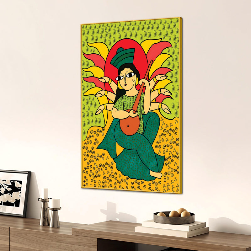 Woman Playing Veena Canvas Painting | Indian Home Wall Art