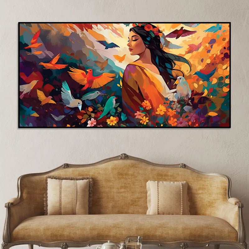 woman-surrounded-by-birds-in-a-garden-of-color-and-freedom-abstract-canvas-wall-painting