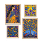Woman & Tree of Life Indian Folk Art Wall Frame Set of Four