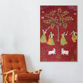Women Dancing with Cow & Peacock Pichwai Style Canvas Wall Painting