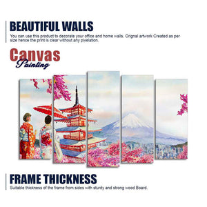 Women in Kimono Canvas Wall Painting Set of Five