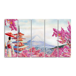 Women in Kimono Canvas Wall Painting Set of Five Pieces