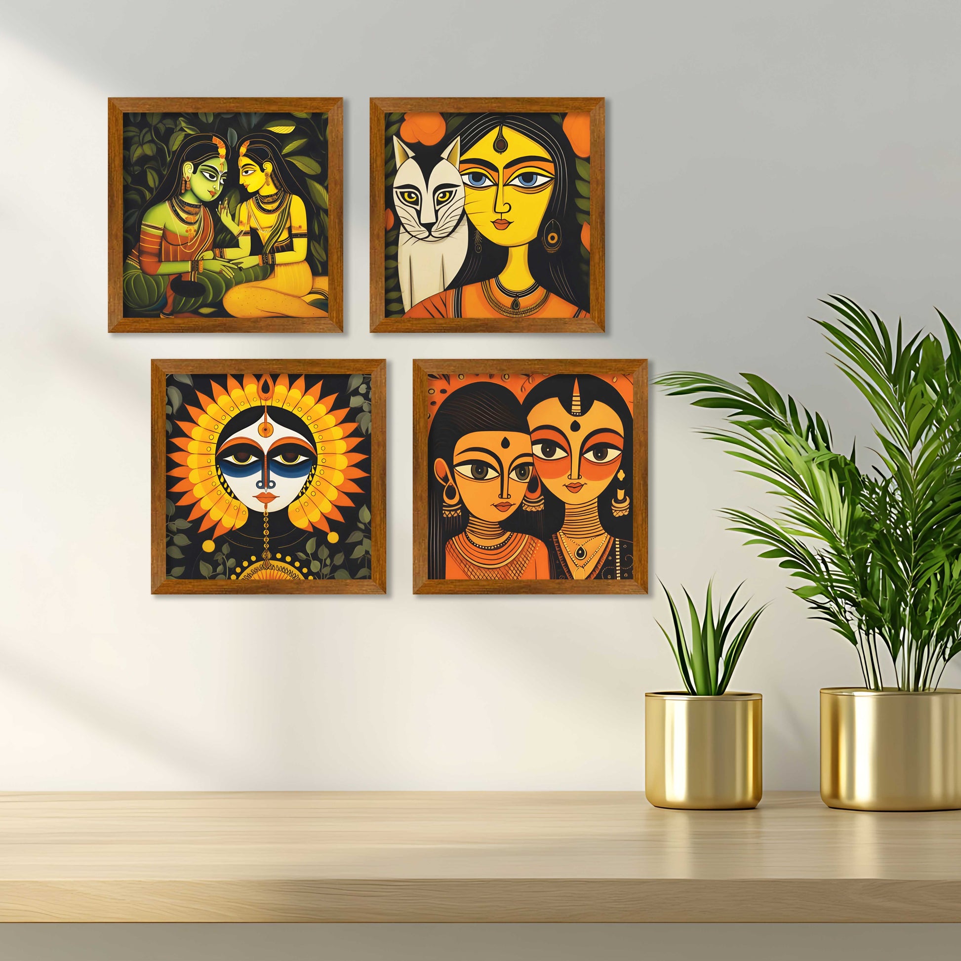 Women Kalighat Art Wall Frame Set of Four