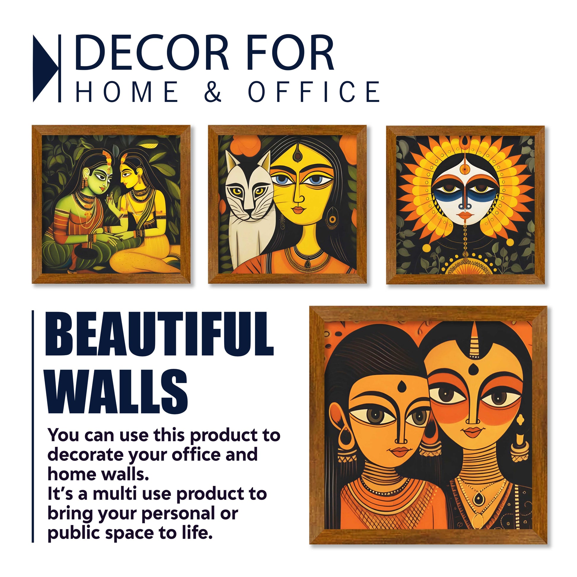 Women Kalighat Art Wall Frame Set of Four