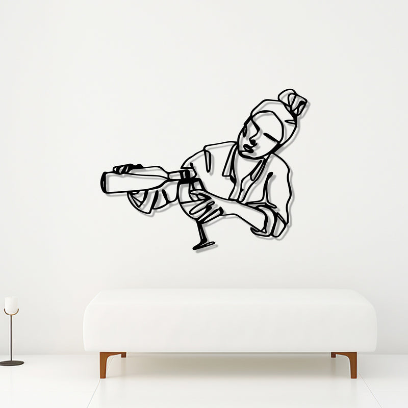 Women Pouring Wine Line Art Metal Wall Artwork Decor