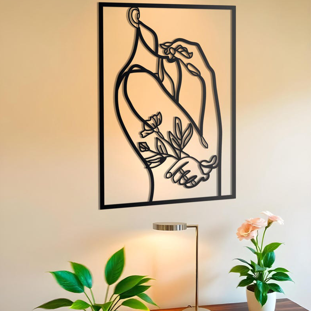 Women With Flower Line Metal Artwork Wall Decor