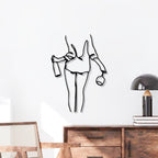 Women with Wine Line Art Metal Wall Art Decor