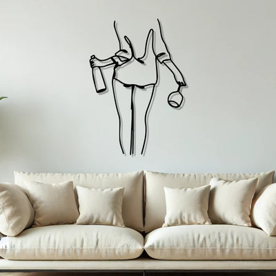 Women with Wine Line Art Metal Wall Art Decor