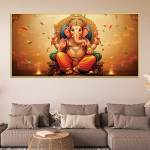 Wonderful Lord Shri Ganeshji Giving Blessing Canvas Wall Painting for Home & Office Wall Decor – Elegant Spiritual Art