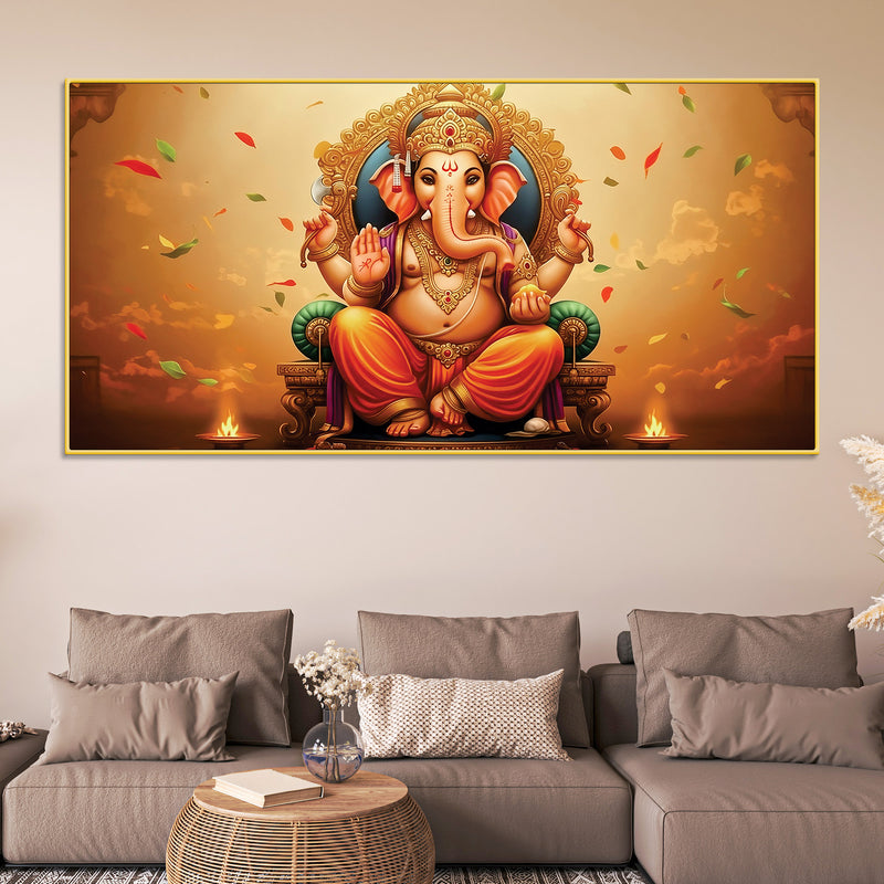 Wonderful Lord Shri Ganeshji Giving Blessing Canvas Wall Painting for Home & Office Wall Decor – Elegant Spiritual Art