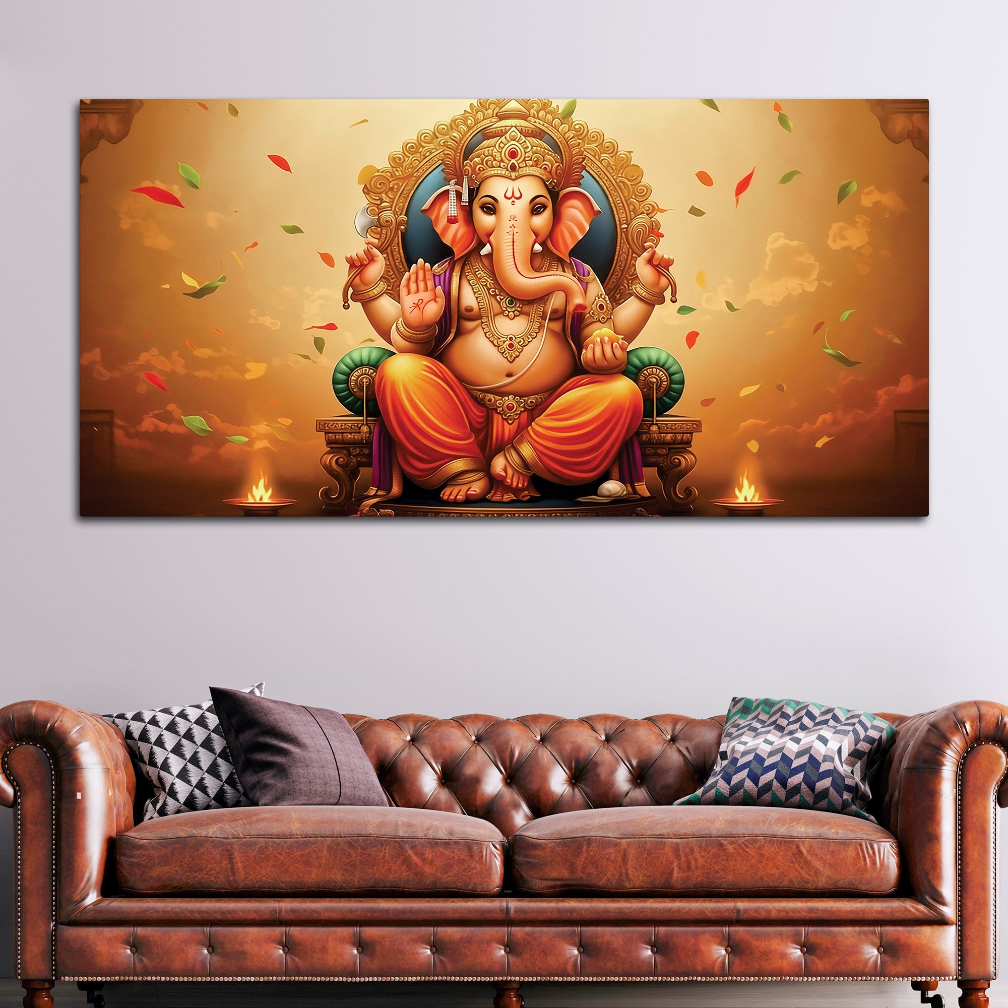 Wonderful Lord Shri Ganeshji Giving Blessing Canvas Wall Painting for Home & Office Wall Decor – Elegant Spiritual Art