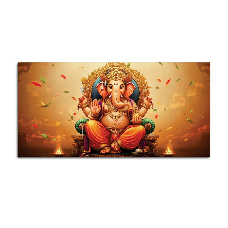 Wonderful Lord Shri Ganeshji Giving Blessing Canvas Wall Painting for Home & Office Wall Decor – Elegant Spiritual Art
