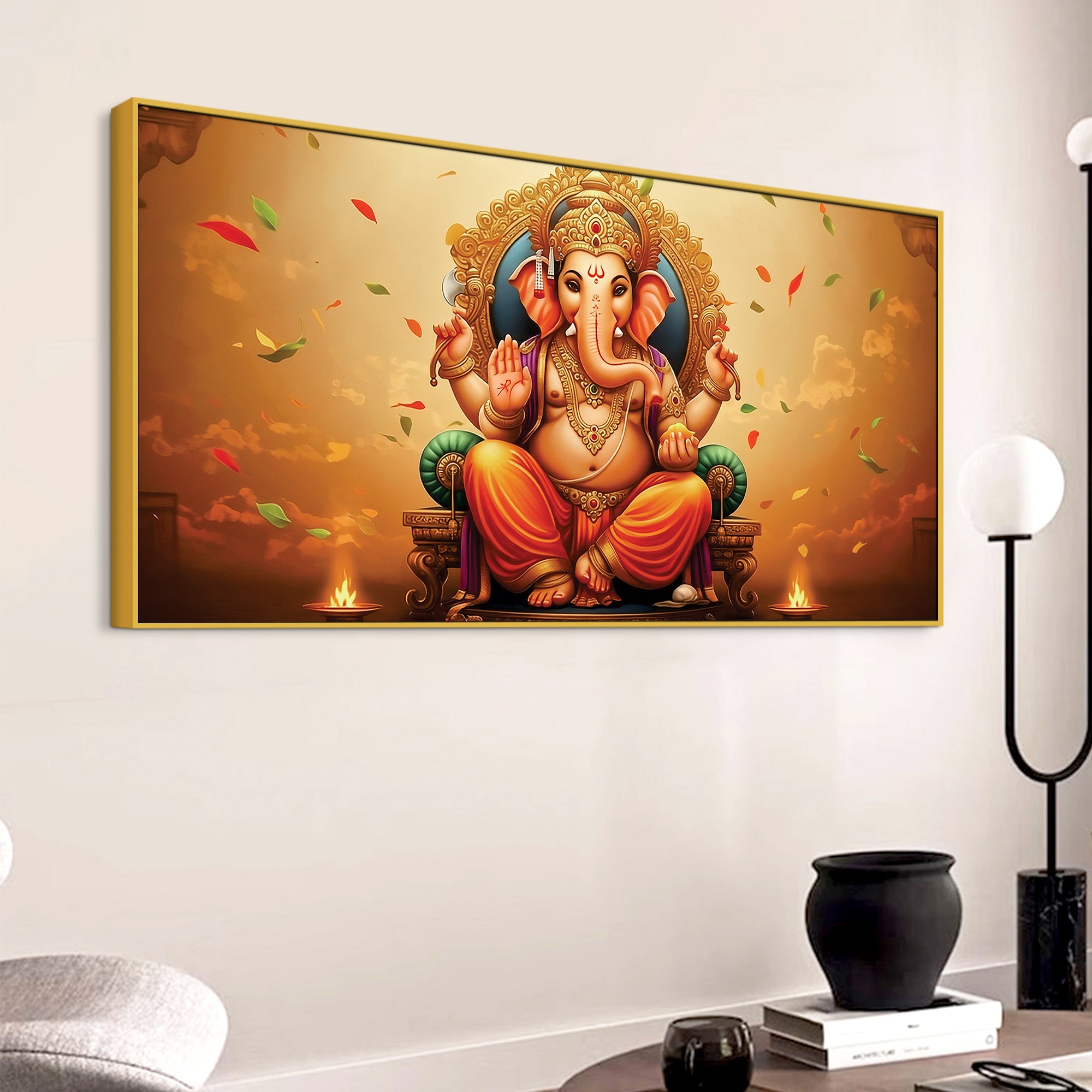 Wonderful Lord Shri Ganeshji Giving Blessing Canvas Wall Painting for Home & Office Wall Decor – Elegant Spiritual Art