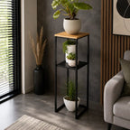 Wood Pedestal 2-Tier Square Shape Black Stand End Side Table