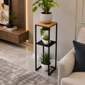 Wood Pedestal 2-Tier Square Shape Black Stand End Side Table