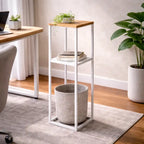 Wood Pedestal 2-Tier Square Shape White Stand End Side Table