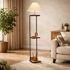 Wooden Aesthetic Floor Lamp With Shelve For Living Room, Bedroom