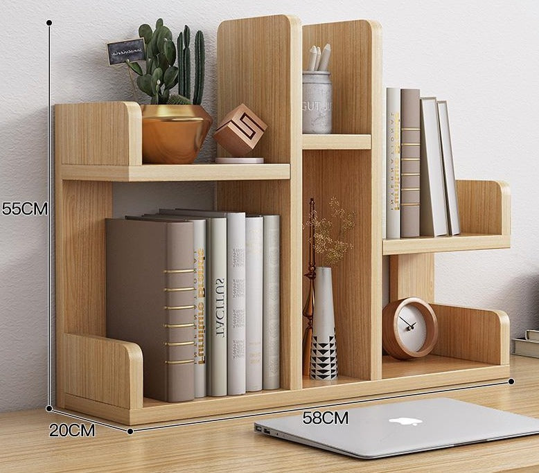 Wooden Desktop Book Rack with Multi Storage Shelves