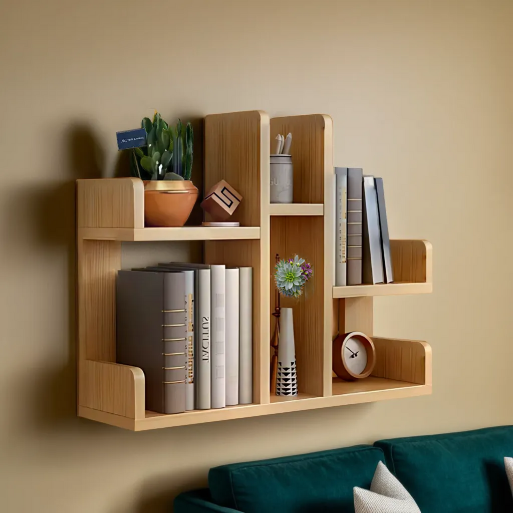 Wooden Desktop Book Rack with Multi Storage Shelves