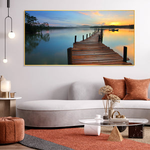 Wooden Jetty Lake in Sunset Floating Wall Painting