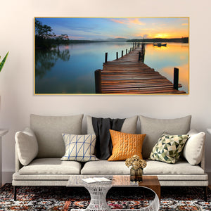 Wooden Jetty Lake in Sunset Floating Wall Painting