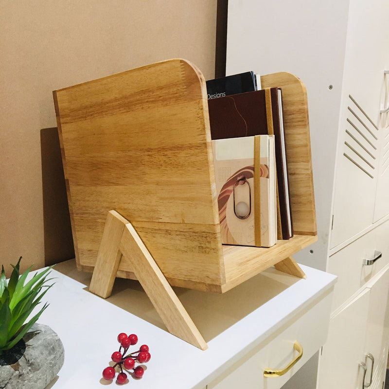 Wooden Magazine & Book Holder for Desk Storage