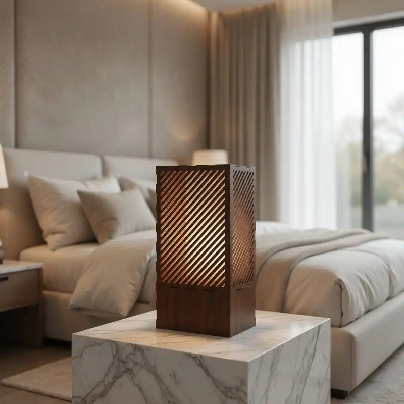 Wooden Night Light Modern Look Lining Pattern Table Lamp For Home Decor | Living Room